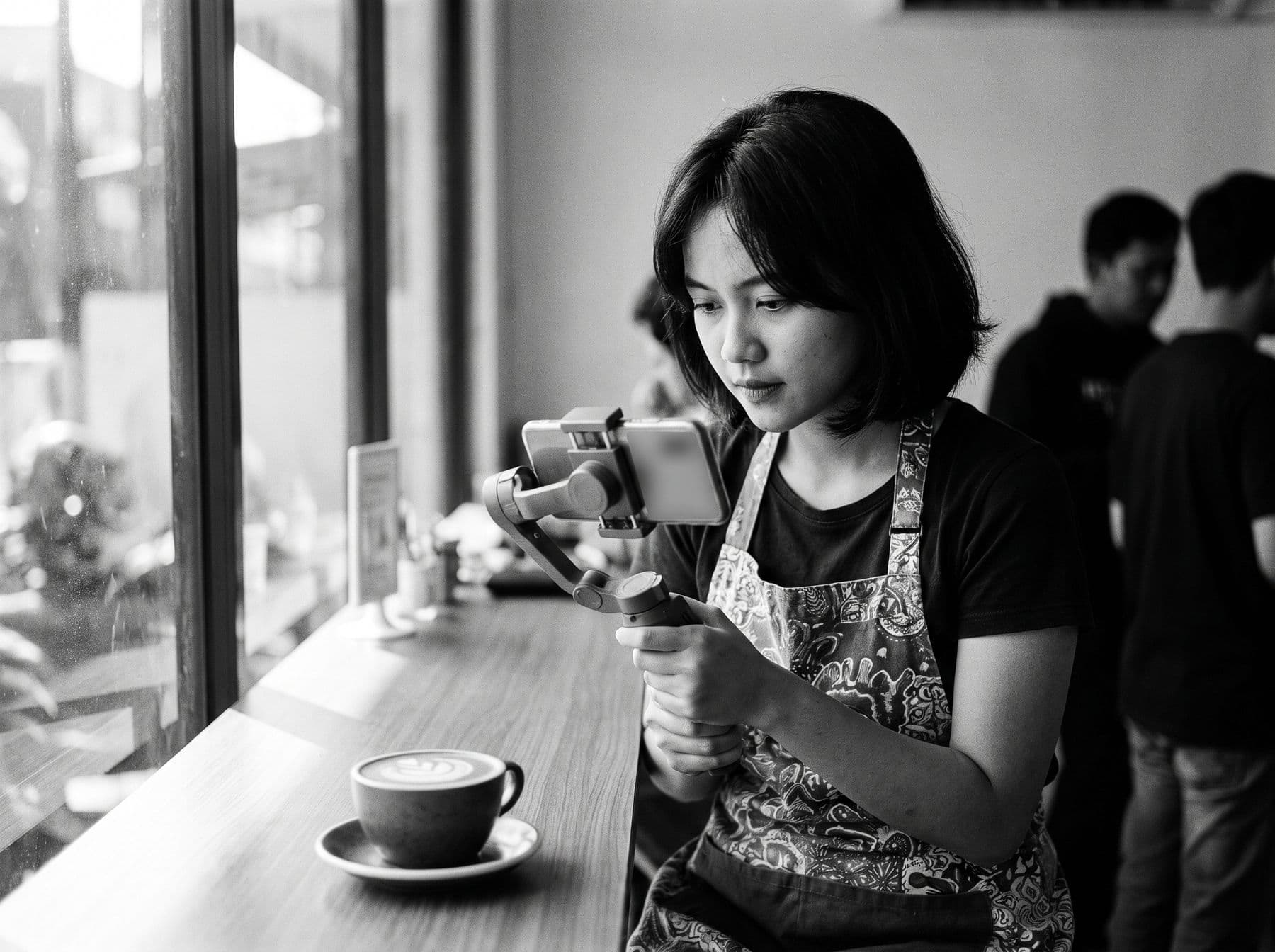 Pemilik kafe merekam Reels dengan ponsel